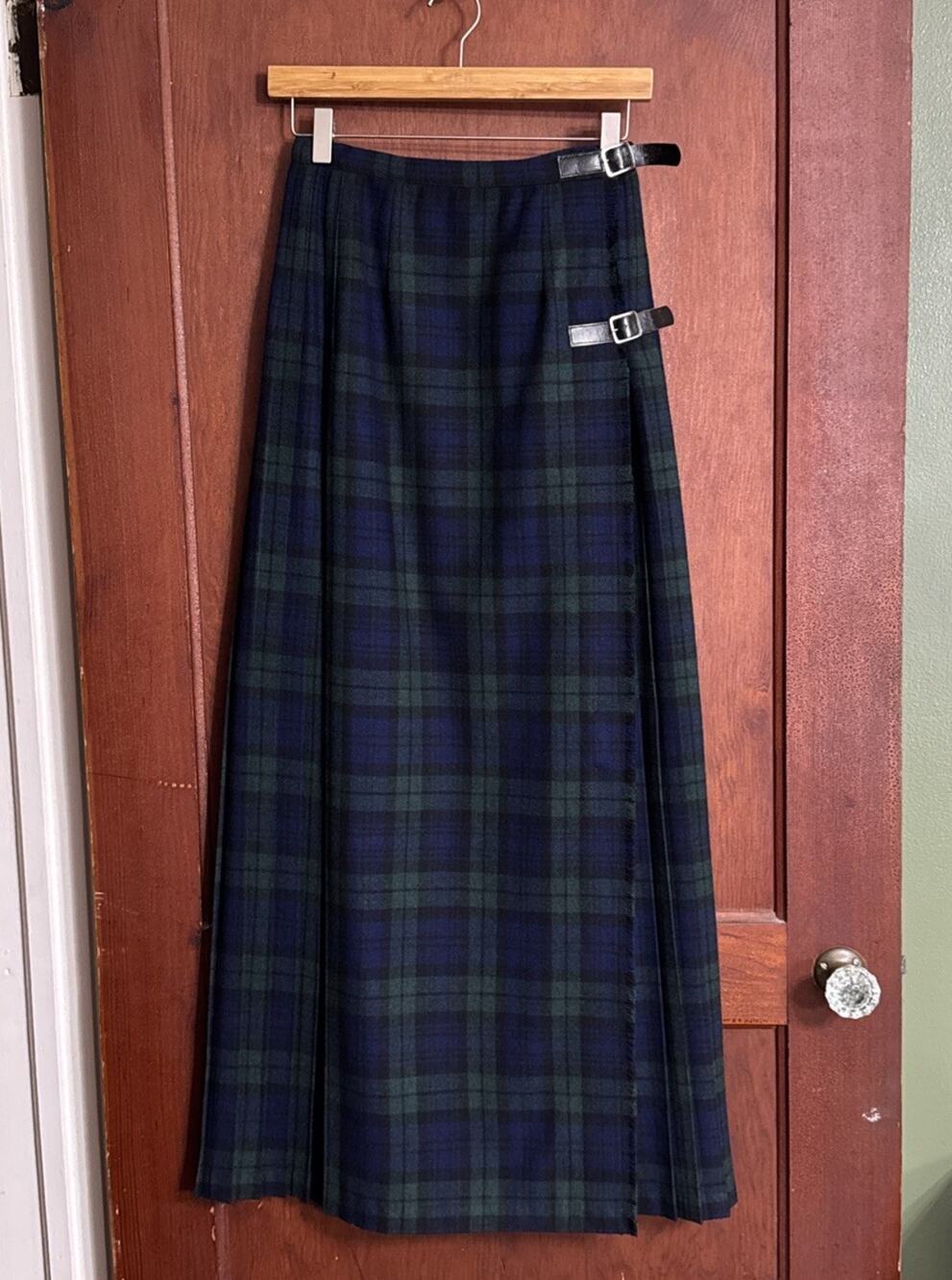 Vintage Mosbrook Black Watch Tartan Pure Wool Kilt Maxi Skirt